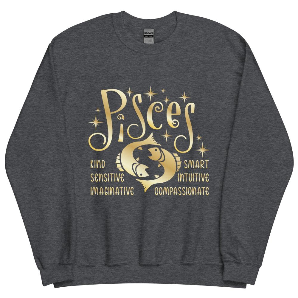 Pisces Zodiac Positive Traits Sweatshirt - Dark Heather Color - https://ascensionemporium.net